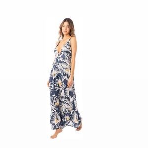 Maaji women’s blue white V-Neck tropical floral maxi dress Sz S NEW with TAGS